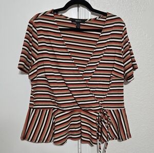 Striped Wrap Top - Orange, Cream, Brown